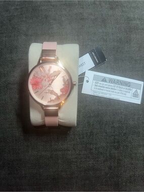 Nine West Rose Gold Case Pink Floral Dial Women's Watch